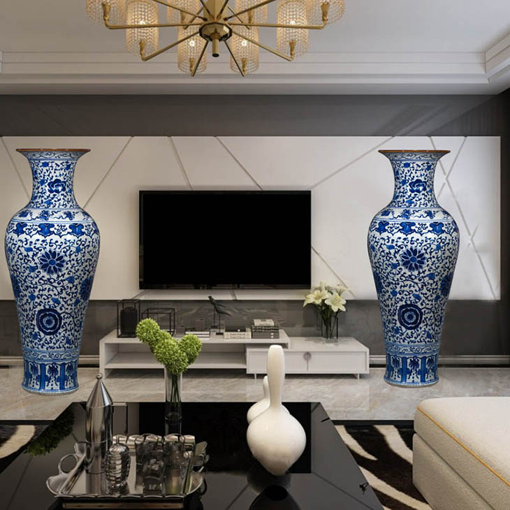 Cheap blue and white chinese reproduction ceramic floor vase