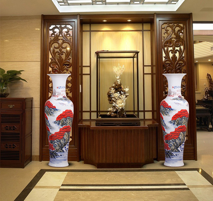 Jingdezhen handmade white and red home decorative floor vase 60 inch porcelain large vase