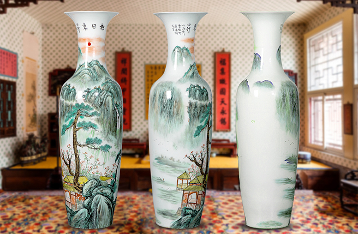 Hot sale jingdezhen tall floor glazed ceramic vase Chinese blue and white office decoration vase
