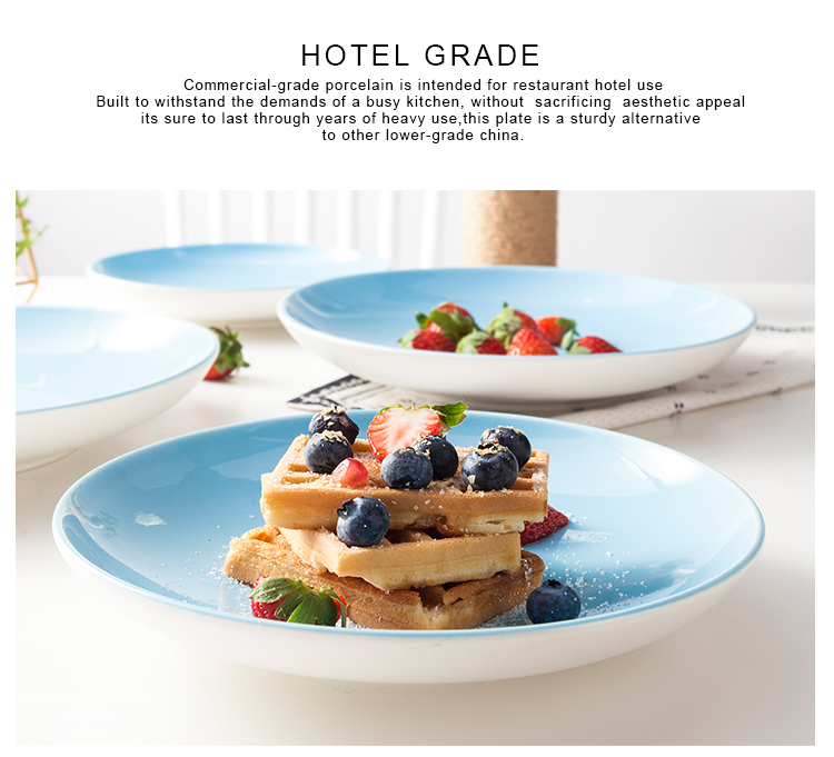 Restaurant Serving Plate OEM ODM Food Grade Dishes Porcelain Blue