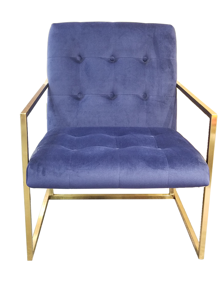 New style cheap metal leg living room Upholstery luxury velvet fabric single sofa lounge chair blue velvet