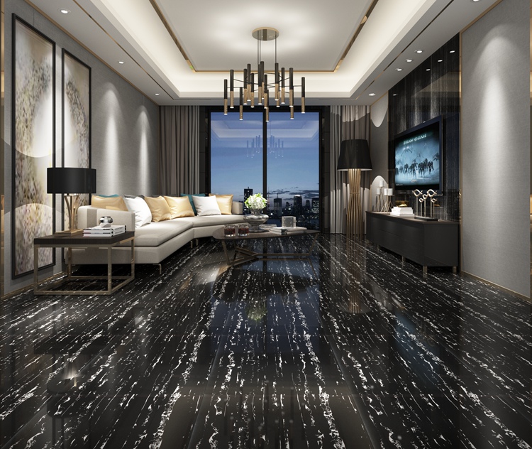 China Foshan Brand Name Floor And Tiles Weight 60X60 Black Marble White Veins Porcelain Tile