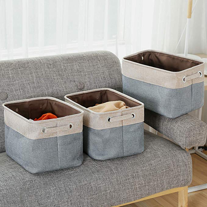 3 pièces toile de coton grand pliable pliable vêtement jouet vêtements paniers de rangement boîtes sac