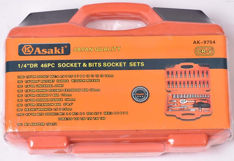 Asaki 46pcs socket set wrench 1/4 inch socket tools set