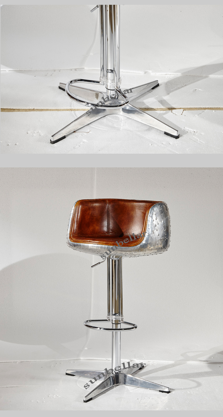 loft industrial furniture bar chair vintage leather stainless steel lift adjustable bar stool chair high chair for bar table