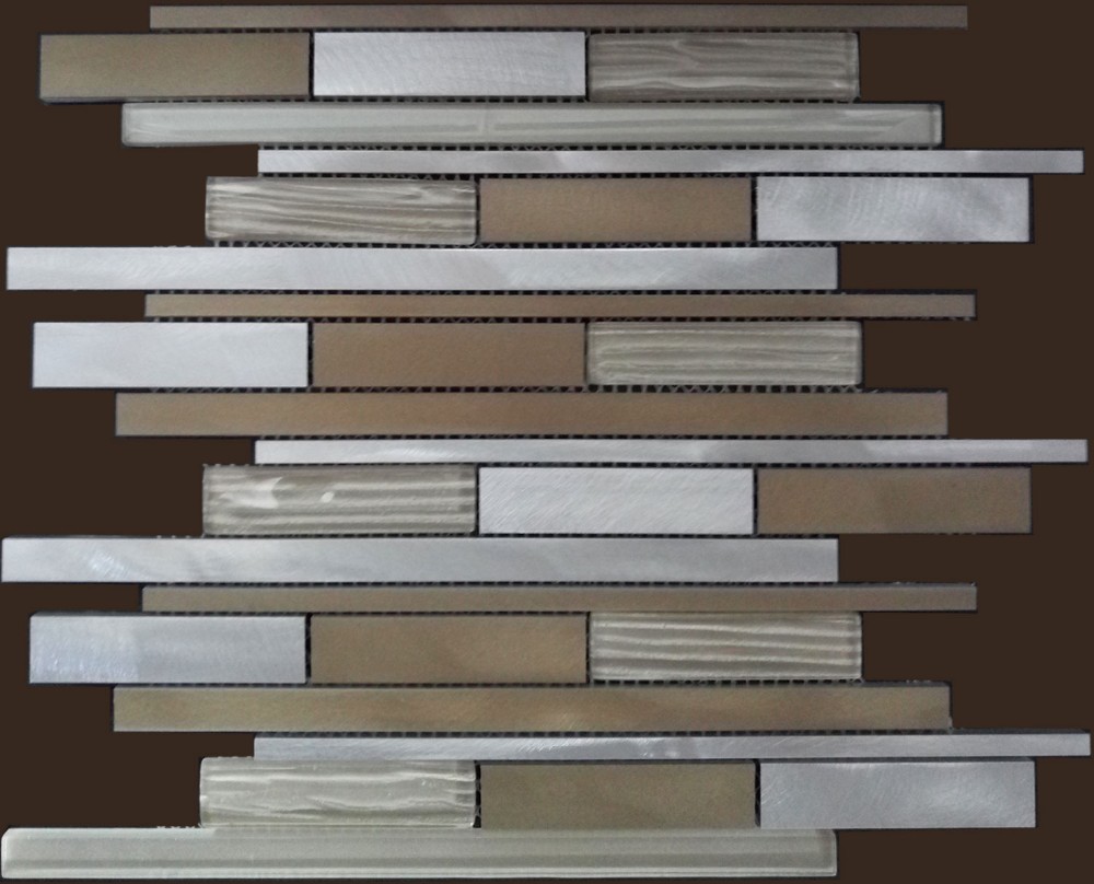 Black and super white glass mix aluminum mosaic/ Grey colour strip mosaic tile