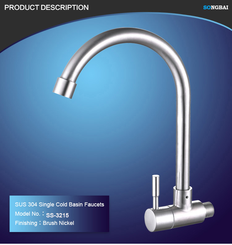 Factory price stainless steel 304 single handle cold water kitchen sink taps  in wall mount kitchen faucet