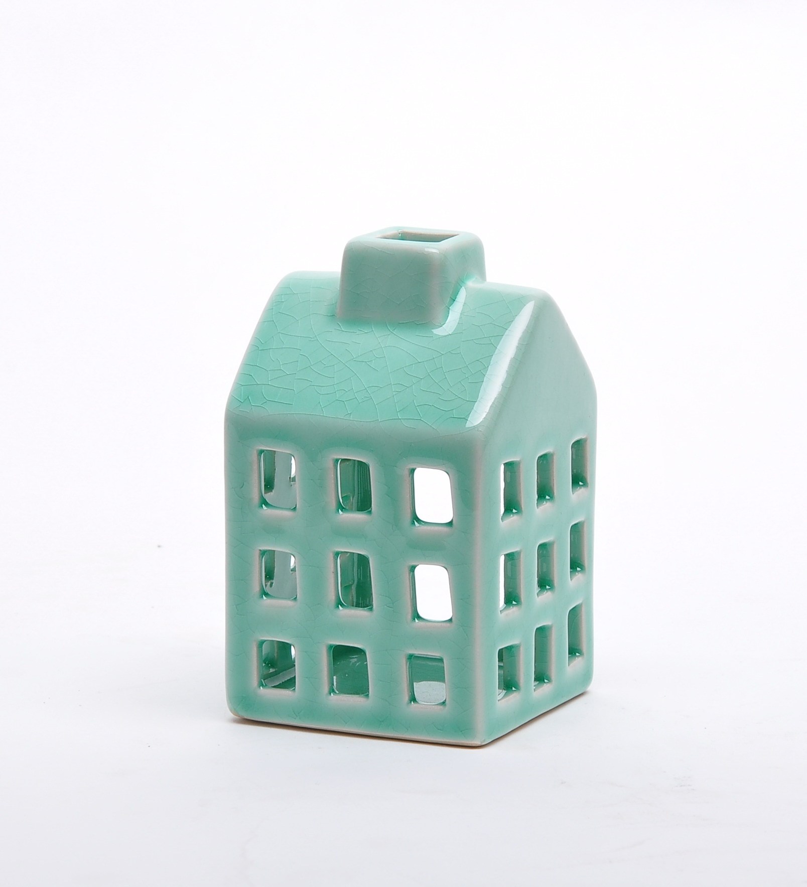 Custom wholesale home decoration christmas house shape ceramic candle holder for tea light