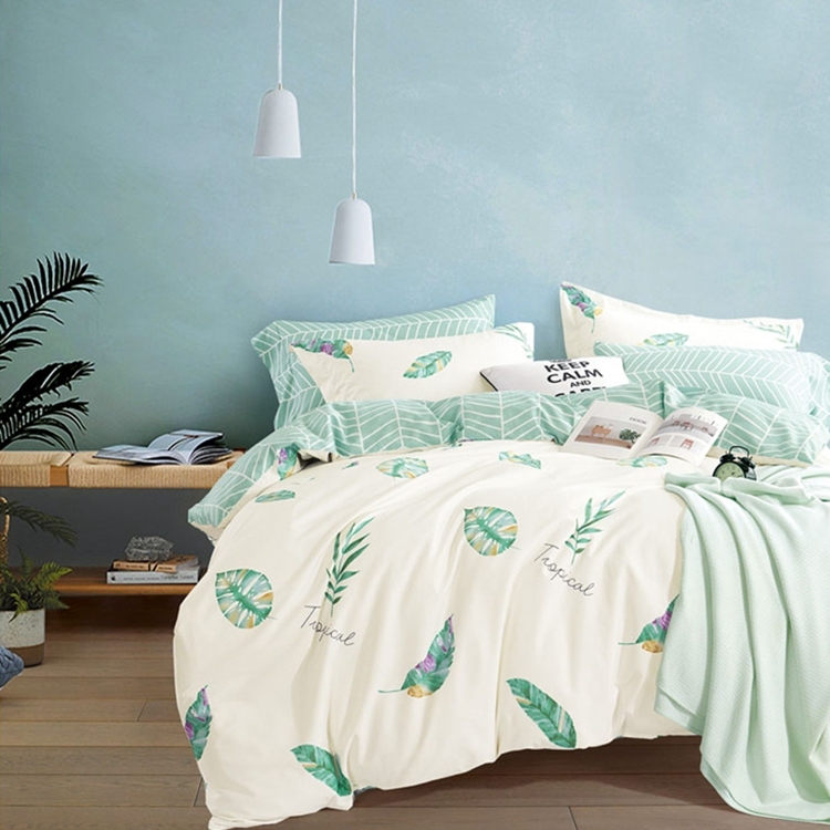 Custom size and weight in guangzhou comfortable printed cotton green double bed sheets