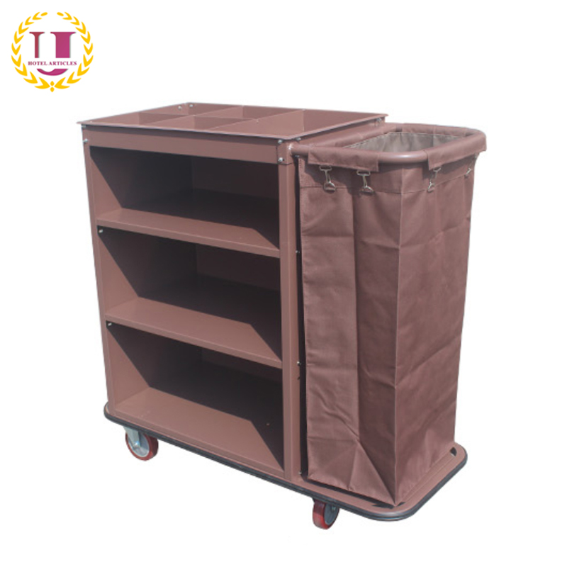 Hotel Metal One Side Bag Housekeeping Trolley With Compartment