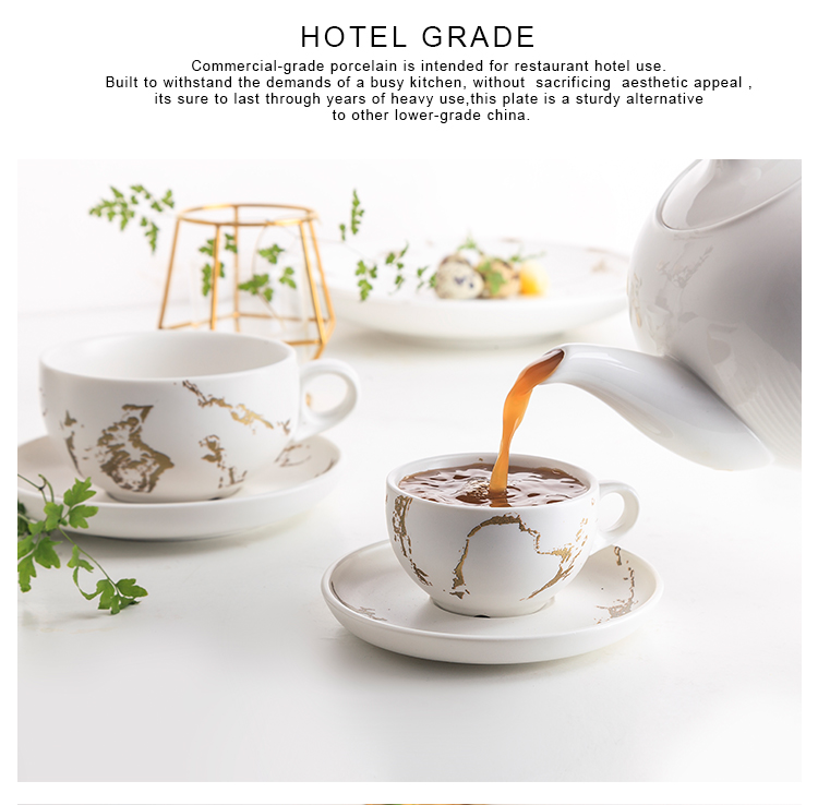 Custom Design Luxury Gold Marble Cup With Saucer Set