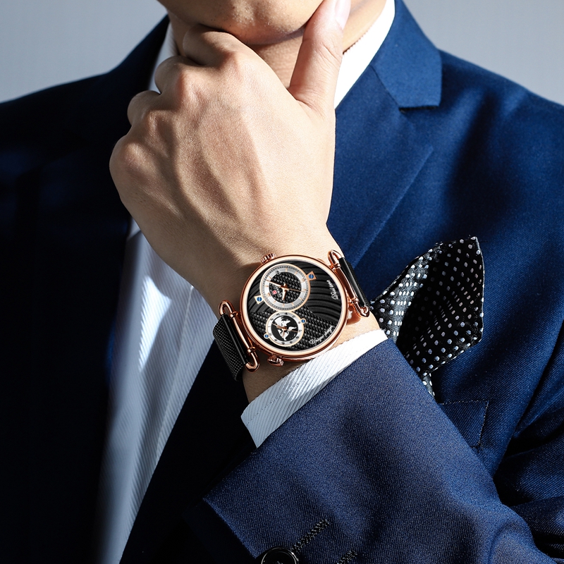 Dual Dial Quartz Wristwatch Top Luxury REWARD Mesh Belt Men Watch High Quality Casual Watches Waterproof Watch For Male