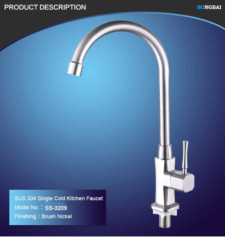 China NSF 304 stainless steel kitchen faucet desk mount single cold single lever water kitchen sink tap