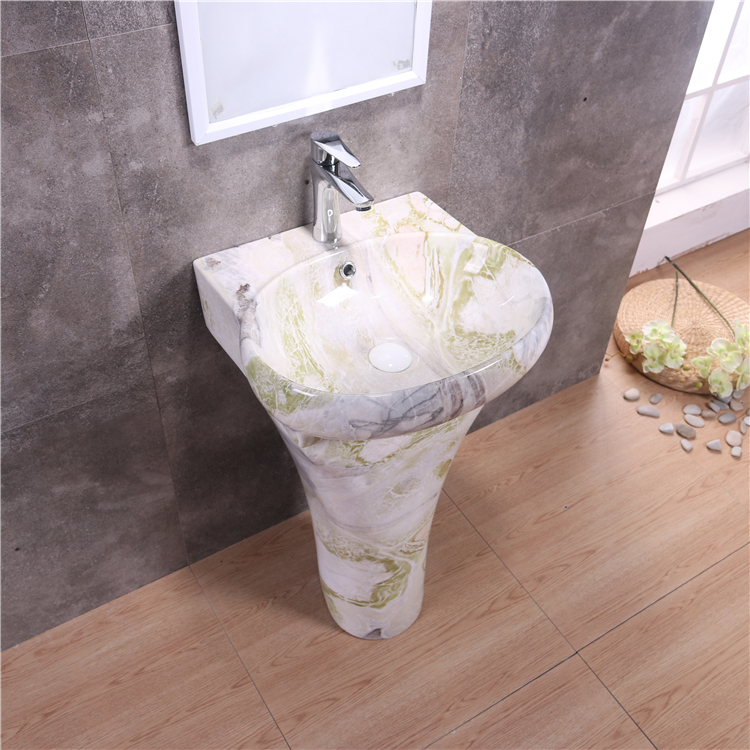 Bathroom colorful two piece ceramic pedestal wash basin floor standing