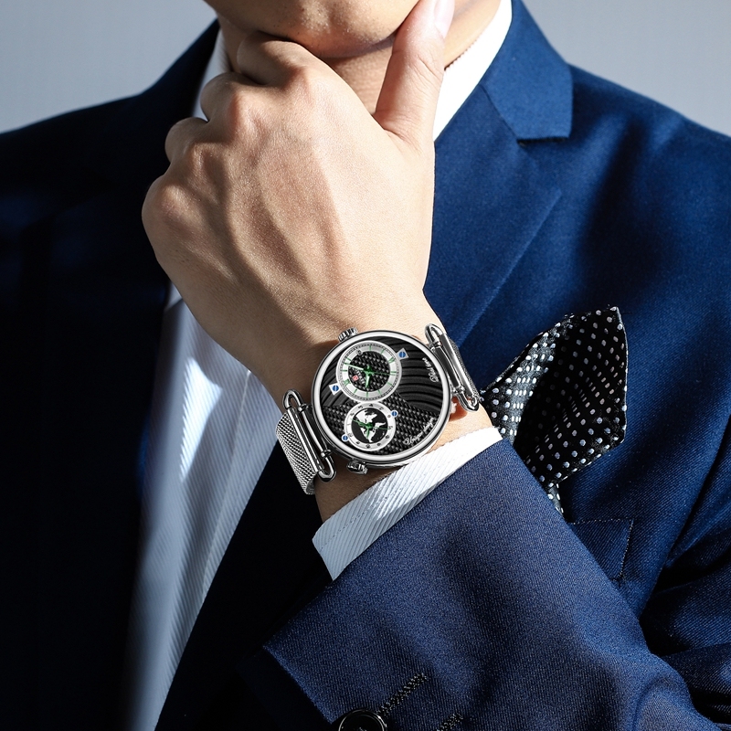 Dual Dial Quartz Wristwatch Top Luxury REWARD Mesh Belt Men Watch High Quality Casual Watches Waterproof Watch For Male