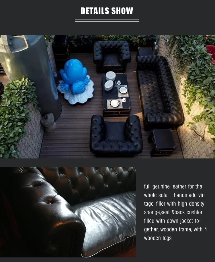 Foshan factory black leather chesterfield sofa love seat tufted back style upholstery home furniture