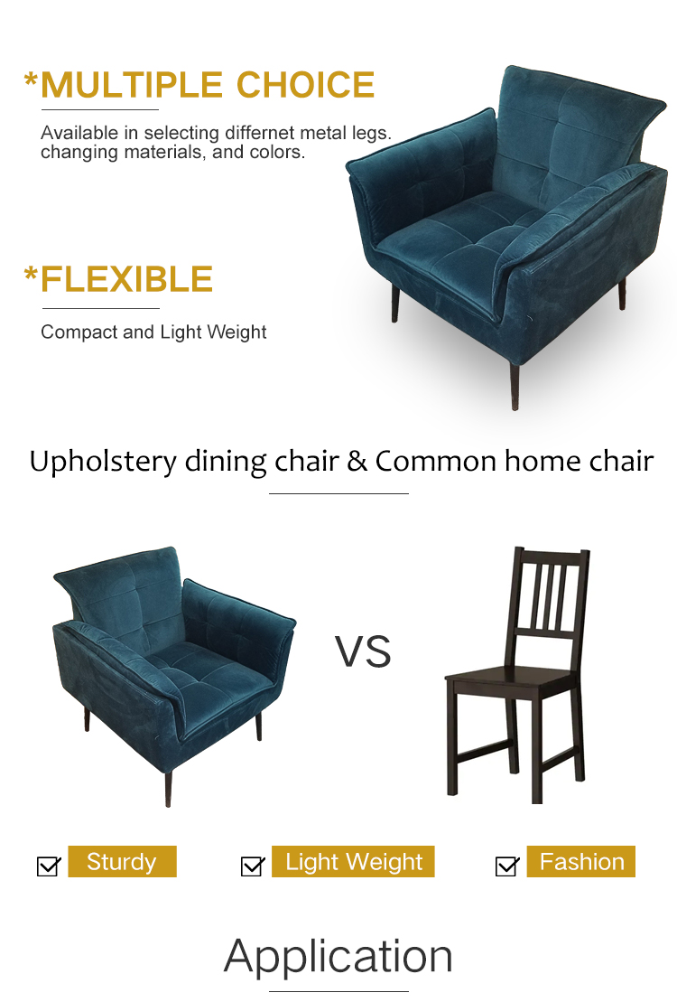 Modern Home Furniture Armchair Blue Velvet Mid Century Lounge Chair for Living Room Sofa Chair