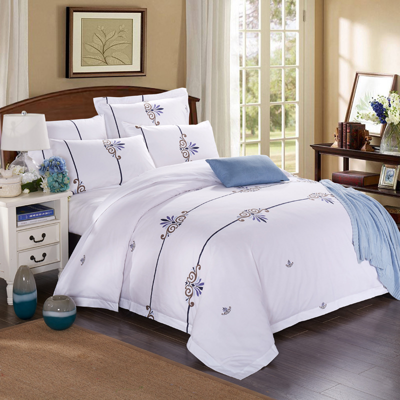 Luxury White linen 7 Piece Duvet Set, Silky Soft hotel Quality Long-Staple Sateen Cotton bedding set- Printed Percale Sheet Set