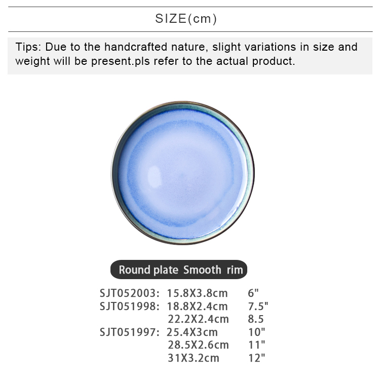 Blue Ceramic Dinner Plate Wholesale Flat Cafe Plates