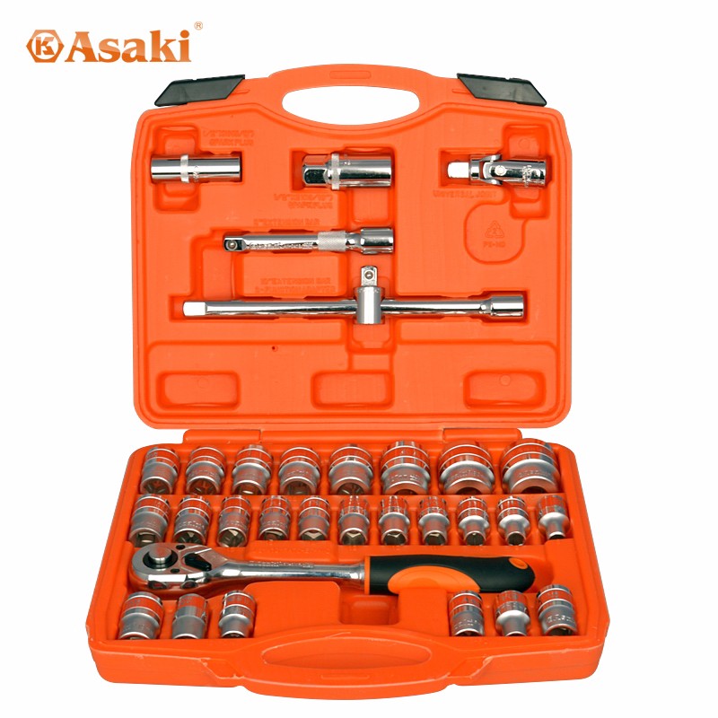 ASAKI AK-9771 32pcs High Quality CR-V 1/2" DR.  Socket Tool Set CRV for mining metallurgy shipbuilding electricity auto  repair