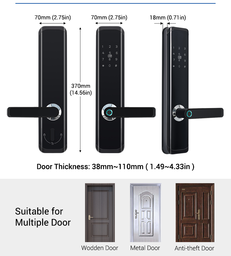 Tediton Smart Life Keyless Digital Electronic Biometric Fingerprint WiFi Tuya APP Smart Door Lock