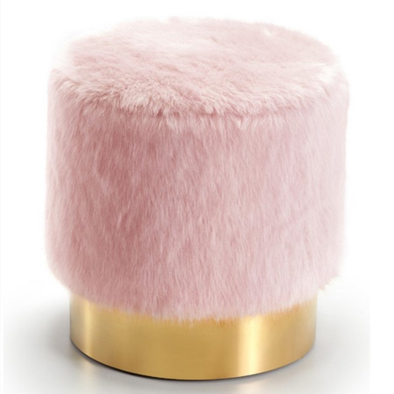 Fur Fabric Ottoman Footstool Round Ottoman Pouf