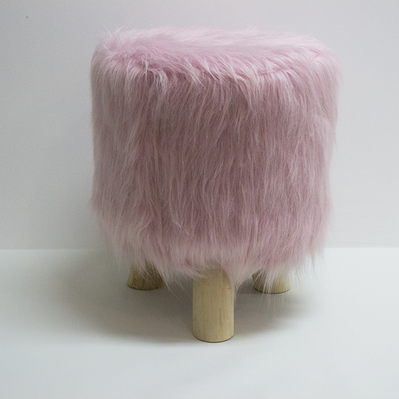 Custom modern faux Fur Fabric round ottoman living room solid wood stool ottoman