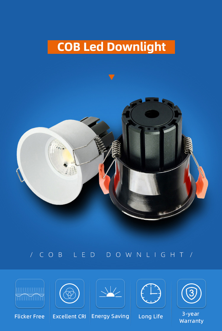 Black White 7w Cob Dimmable Recessed Light Cct Adjustable Round Downlights Mini Led Downlight