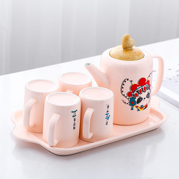 Customized 4 person coffee mug set  pink color tea cups coffee pot coffee set with tray