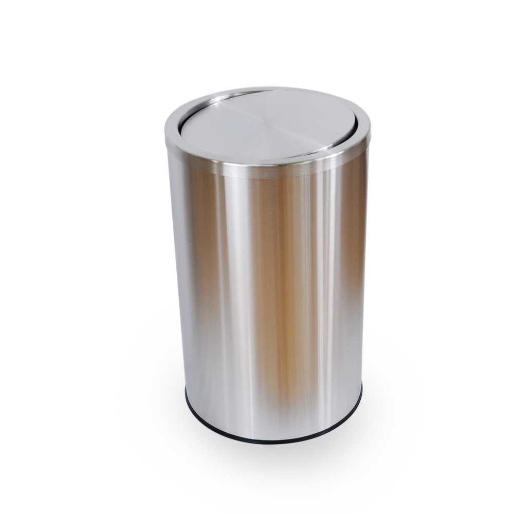 Round metal hotel swing lid trash bin stainless steel