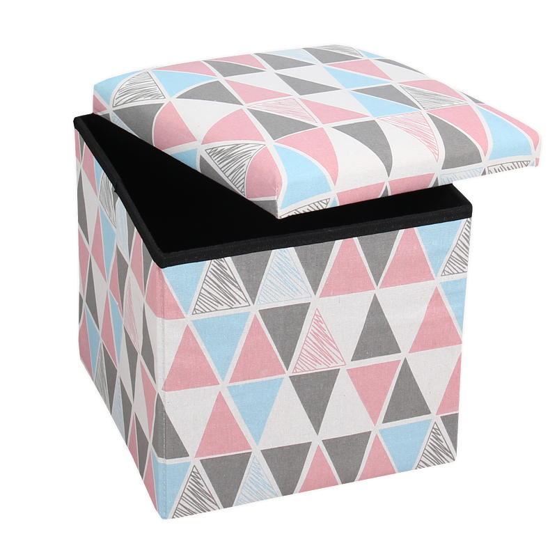 China  popular  Folding   38*38*38CM Square Fabric printed linen  furniture Storage Ottoman