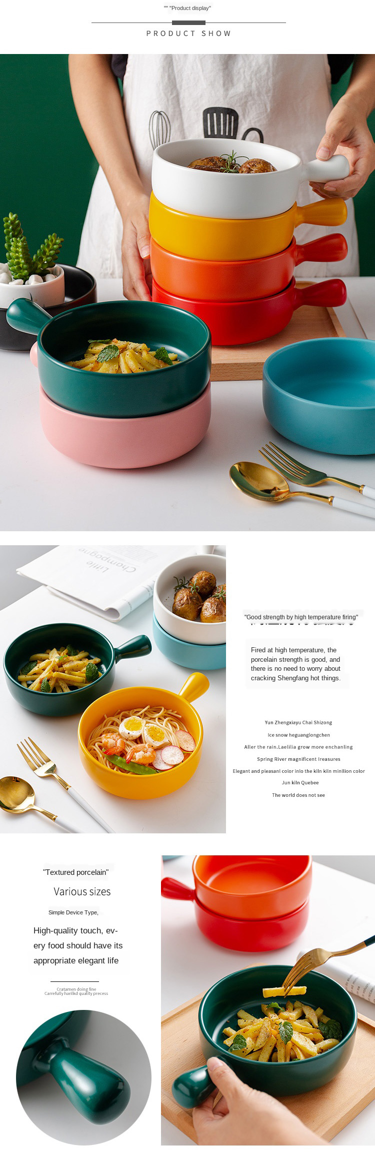 Round shape Ceramic Baking Dish Ceramic Dinner Plates Microwave Bakeware With Handle Tableware