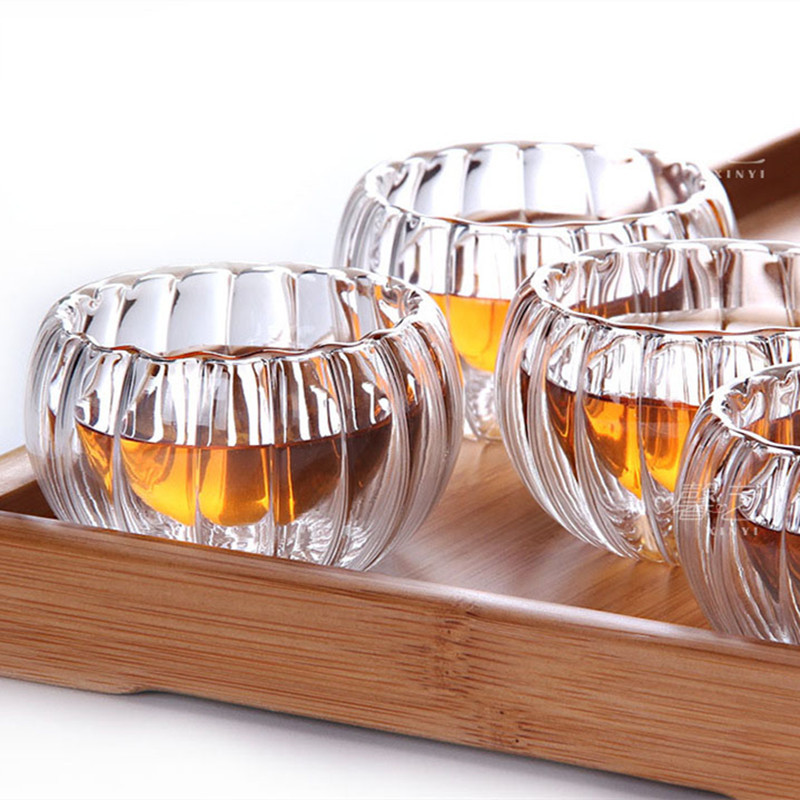 Hand Blown Glass Double Wall Pumpkin Tea cup High Borosilicate