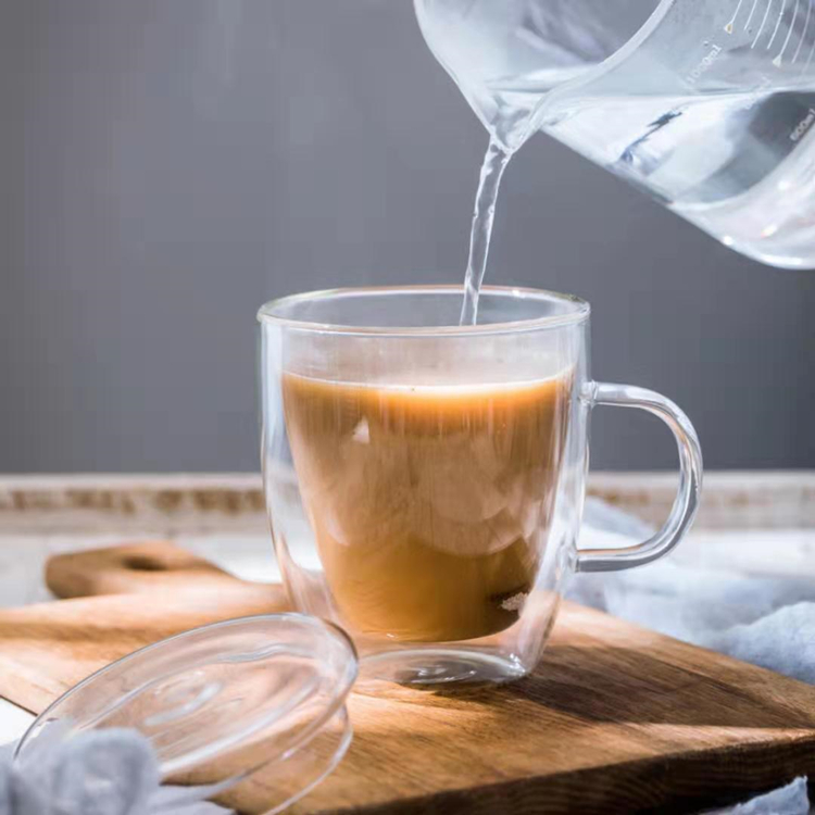 Double Wall Glass Tea Cup With Cover Juice Mug High Borosilicate