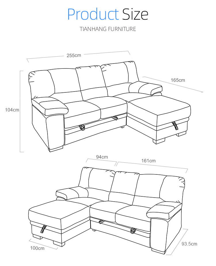 Home furniture fabric sofa set modern European and nordic style folding corner sofa