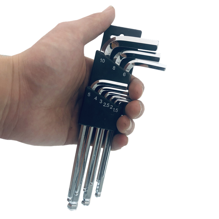 9 Pcs Mirror Polished Ball-Point Sliver Color Hex Allen Key Wrenches Set