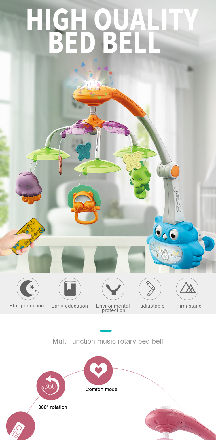 Electric Baby Bed Bell Felt Musical Mobile Felt Baby 0-6 Month Classic Crib Mobile With Owl Projector Baby Bed Bell