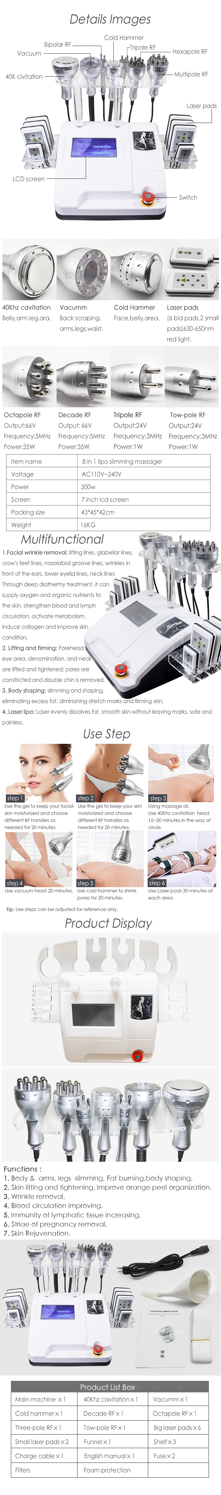 New 8 in 1 weight loss device face lifting whitening instrument lipo laser