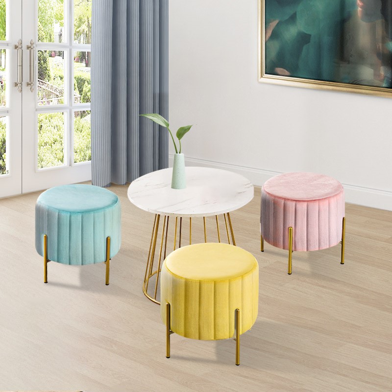 New Design Living Room Footstool Modern Round Shape Ottoman With Gold legs
