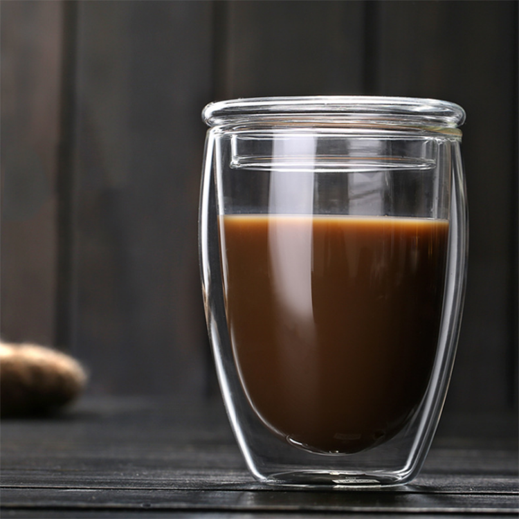 250ml 350ml 450ml Double Wall glass cup with  Lid