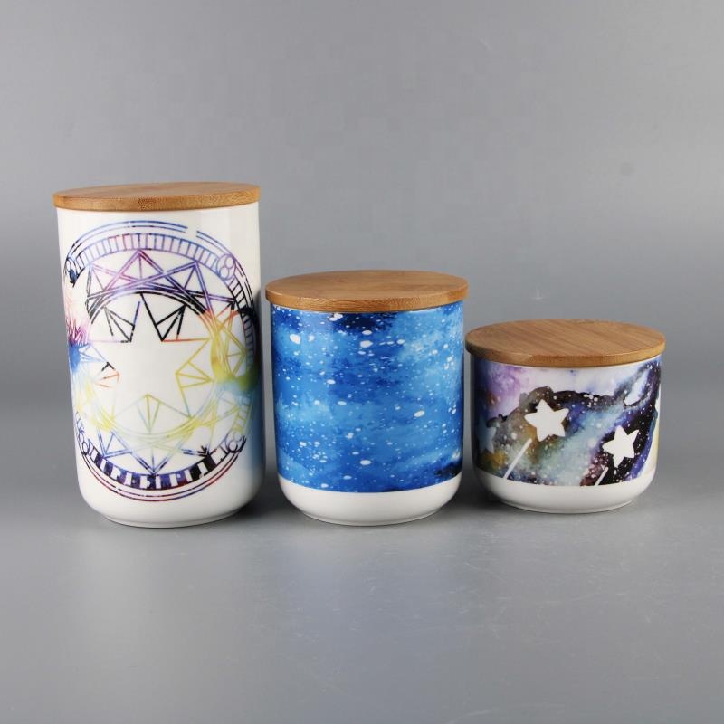 Wholesale custom nordic luxury kitchen ceramic storage jar with wooden lids