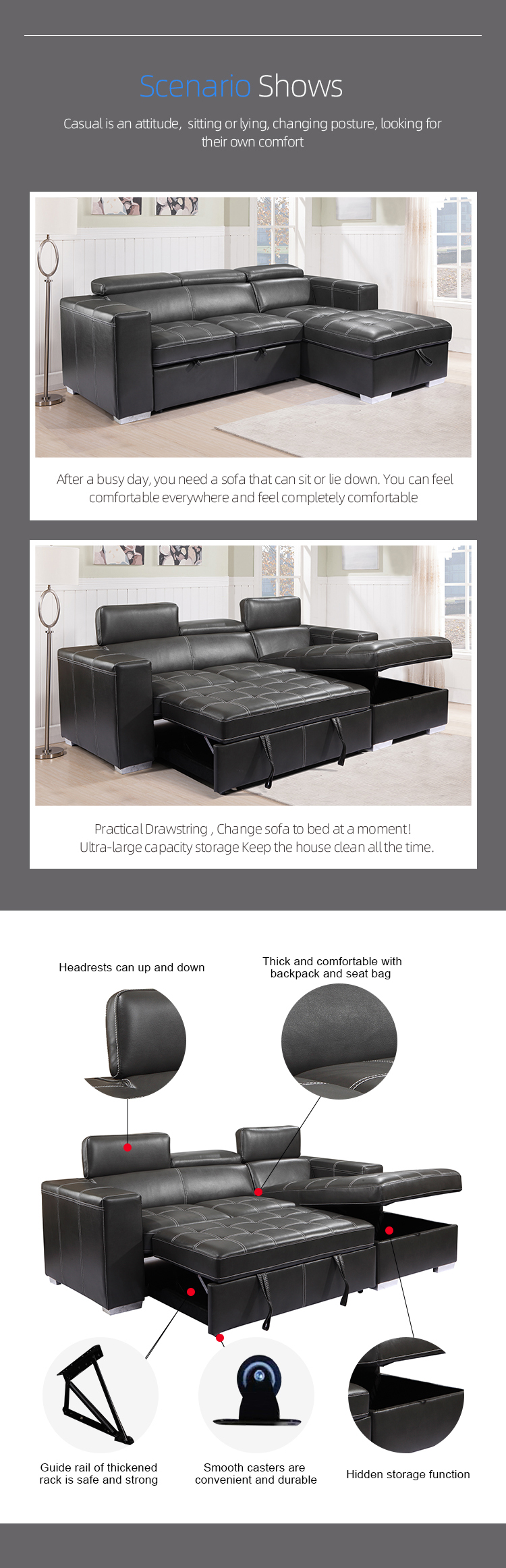 Hot sale Cheap sectionals sofa bed Leather couch Living room sofa L shaped sofa furniture