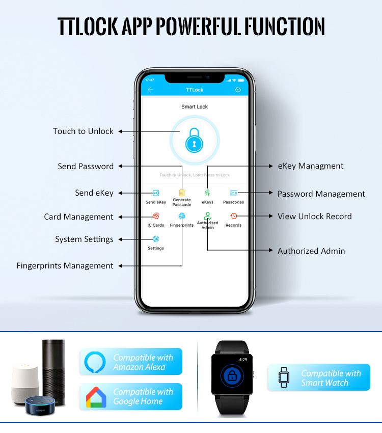 Upgrade Smartphone Wifi Digital Commercial Biometric Fingerprint Keypad smart door lock by TTlock APP
