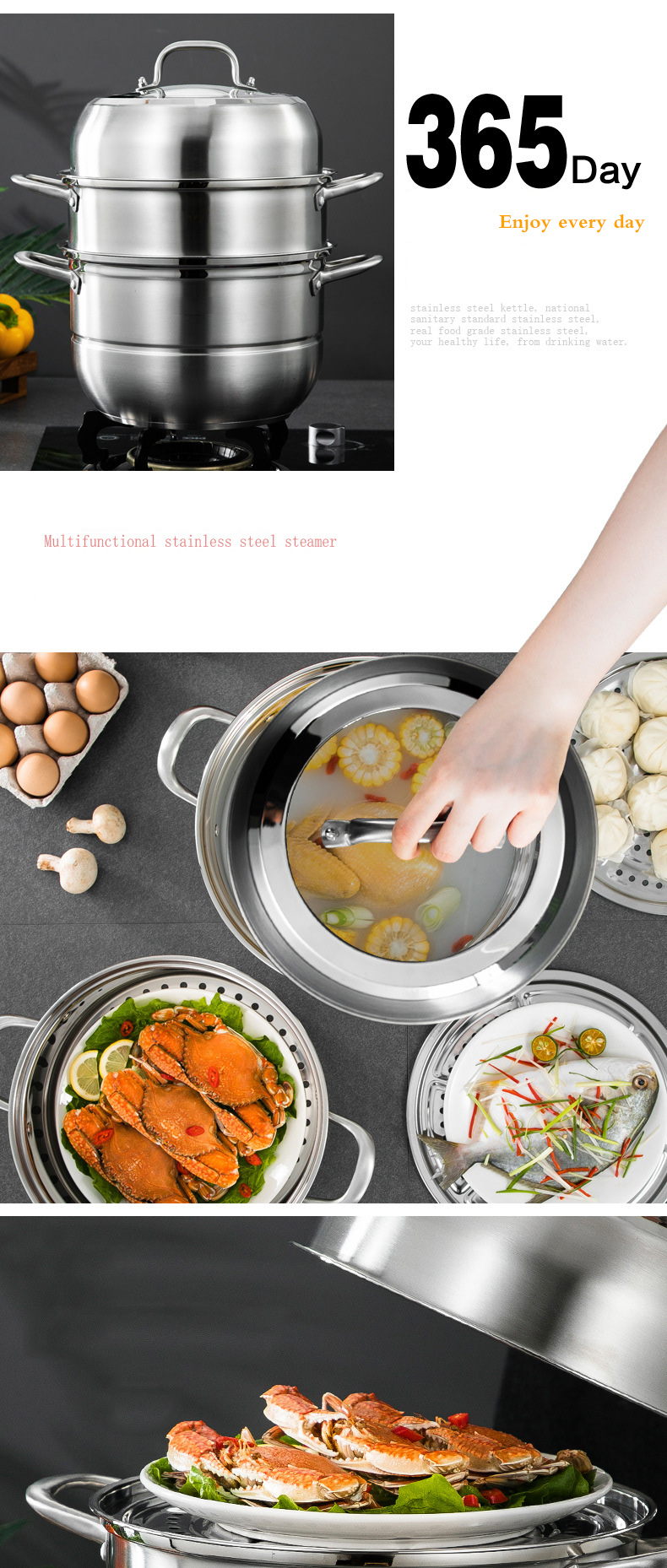 Multi cooker stainless steel pyrex glass steamer pot food steamer induction