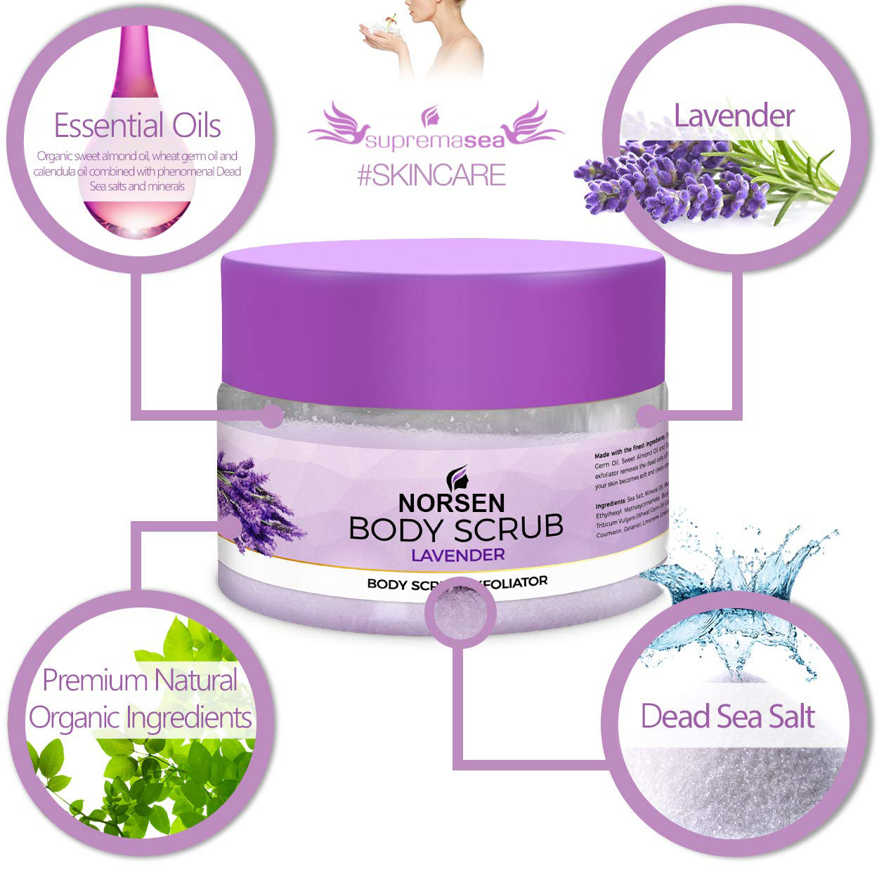 Private Label Organic Remove Dead Skin Exfoliator Lavender Body Scrub