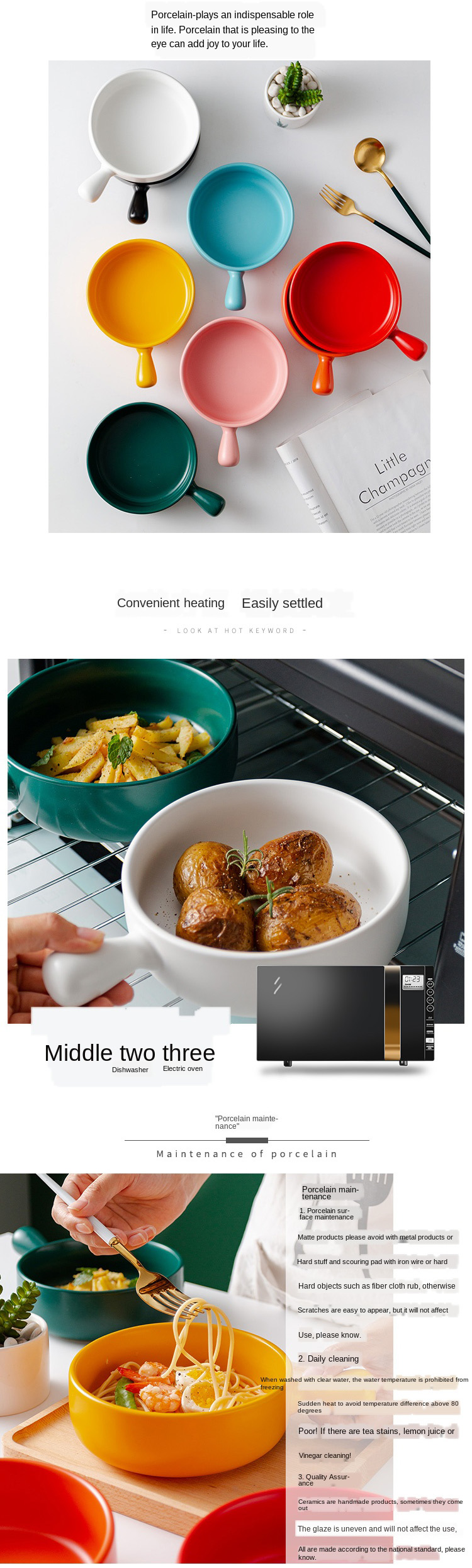 Round shape Ceramic Baking Dish Ceramic Dinner Plates Microwave Bakeware With Handle Tableware