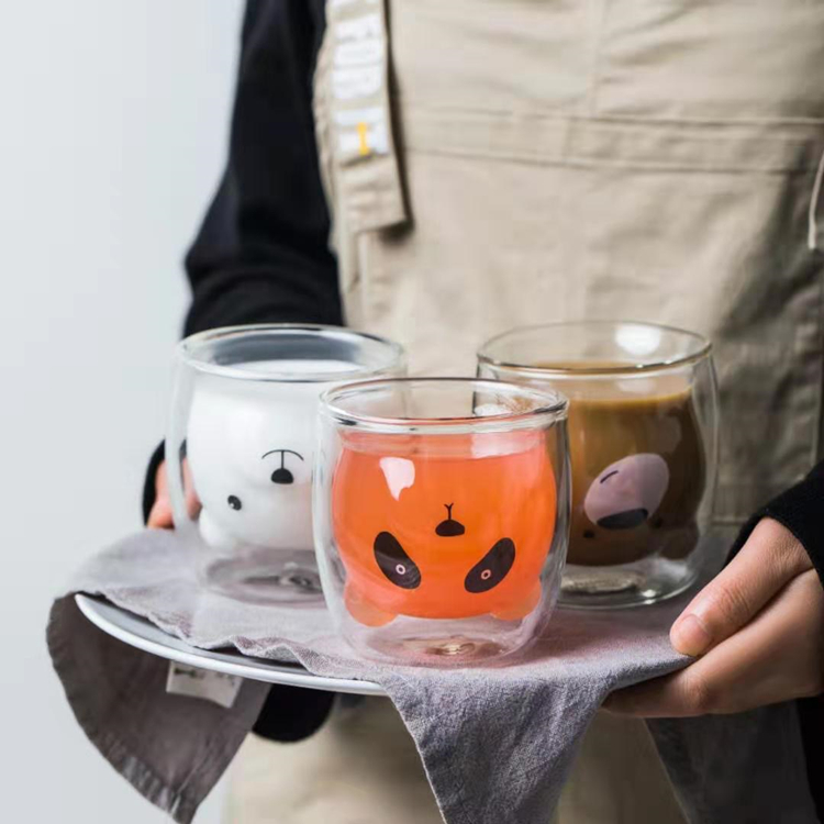 Little Bear Creativity Food Grade Double Wall Glass Cup For Kids