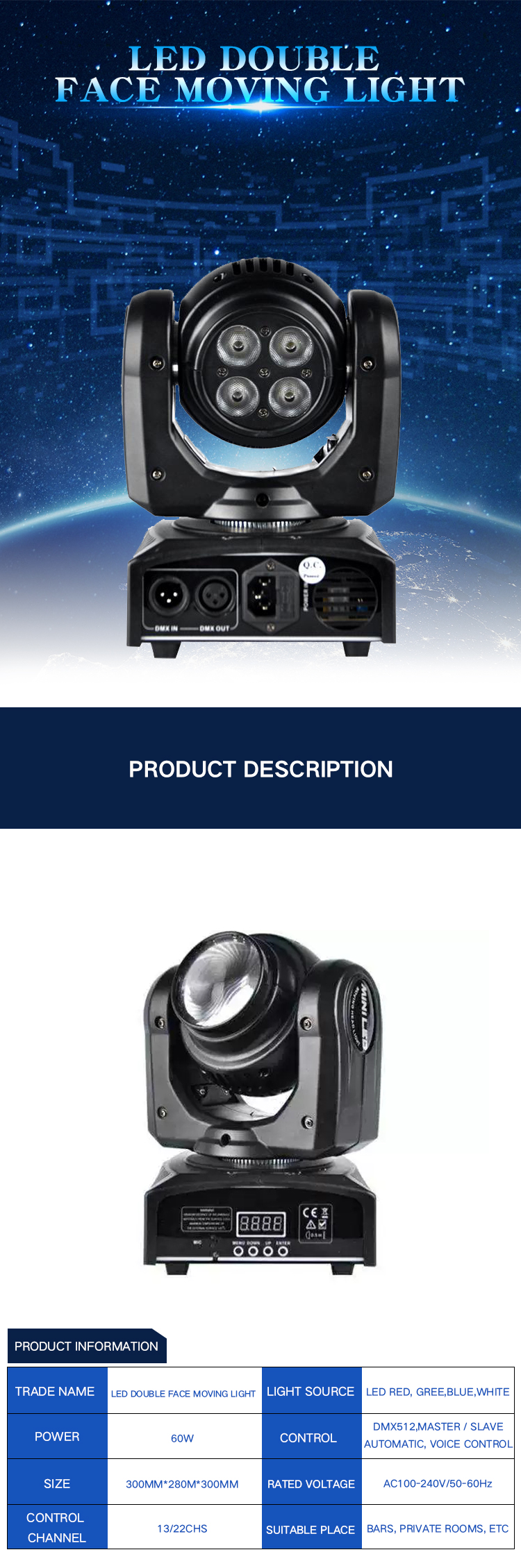 New Model Beam Strobe Effect Professional disco led stage lights 60w RGBW 4in1mini double face moving head light for dj