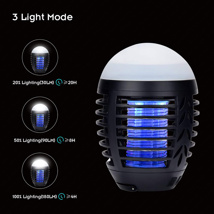 Three modes waterproof outdoor IP65 novelty rechargeable led camping lantern mosquito killer lamp