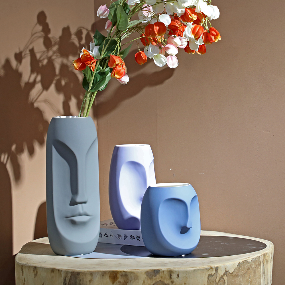 Bixuan Vases Modern Abstract Faces Flower Arrangement Ceramic Vase Unique Art Porcelain Vases Table Centerpiece Accent Set of 3